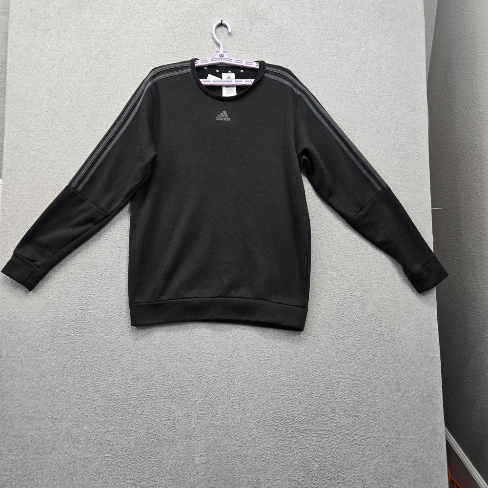 Adidas Men Sweatshirt L Black Fleece Activewear Logo Stretch Lightweight